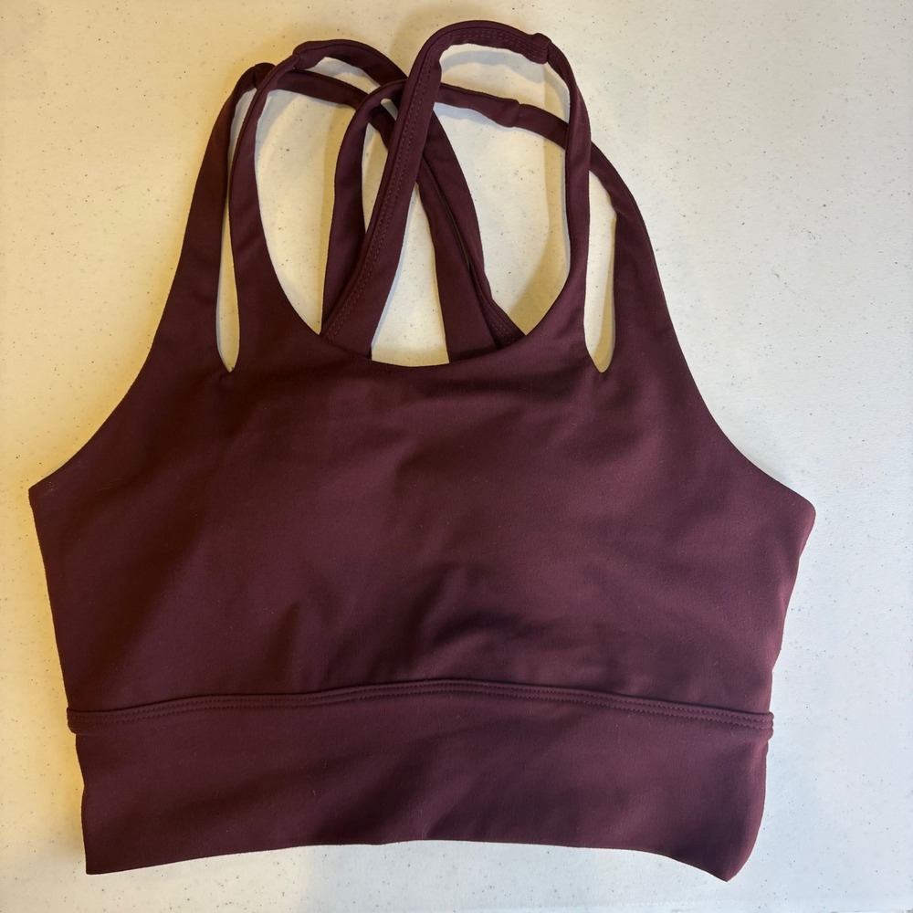 Ptula Womens Strappy Back Sports Bra Burgundy Wine Small Yoga Gym Workout